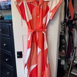 Donna Karan Asymmetrical Red and White Dress